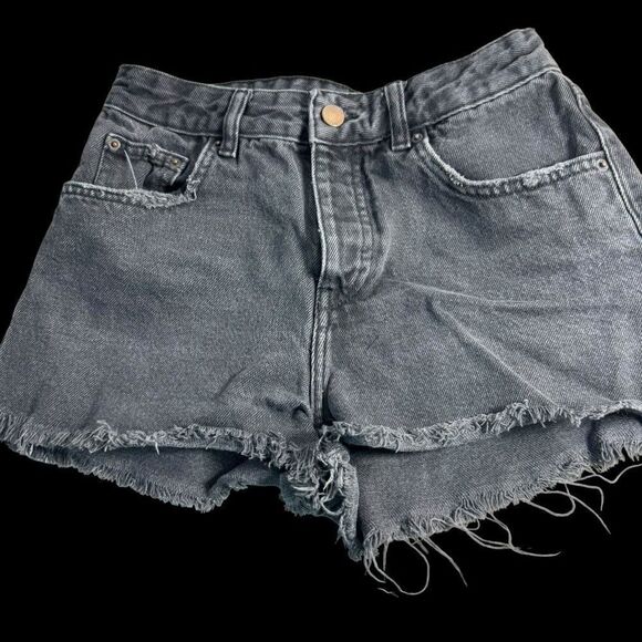 Zara TRF Authentic Denim Black Distressed Cutoff Shorts High Waist Sz 25 - Picture 2 of 7